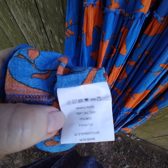 Anthropologie Abel the Label Blue Charlie Orange Floral Maxi Dress Size S NP$178 - Picture 7 of 8